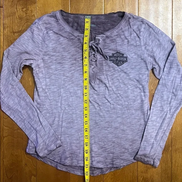Harley-Davidson® Throttle Lace-Up Long Sleeve Knit Top Size S Studded Logo Back - Picture 6 of 10